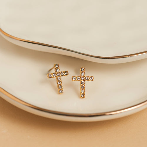 Narelle Waterproof Pave Cross Stud Earrings