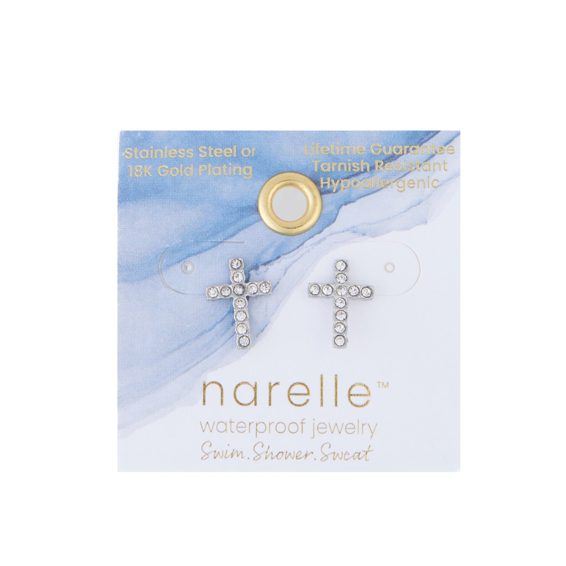 Narelle Waterproof Pave Cross Stud Earrings