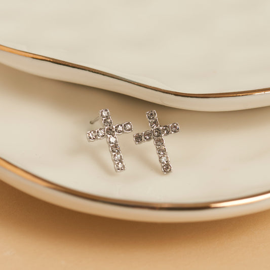 Narelle Waterproof Pave Cross Stud Earrings