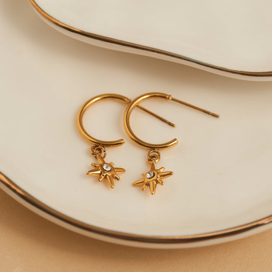 Narelle Waterproof Starburst Charm C Hoop Earrings