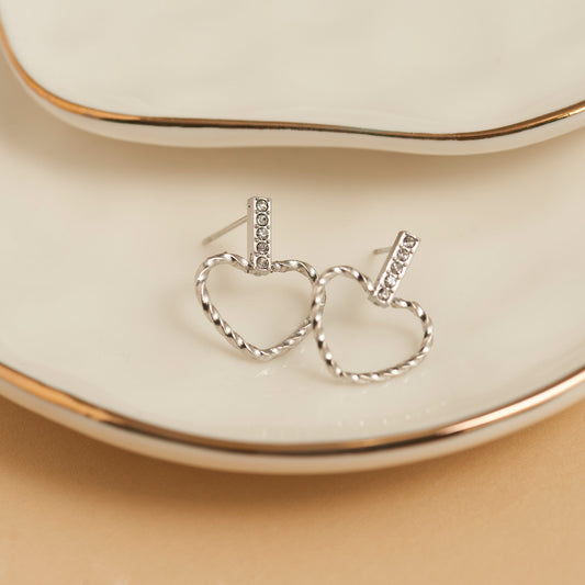 Narelle Waterproof Heart Outline Bar Stud Earrings