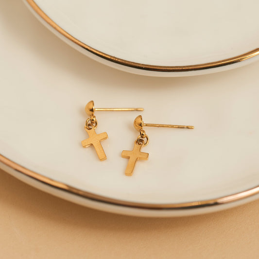 Narelle Waterproof Dangle Cross Stud Earrings