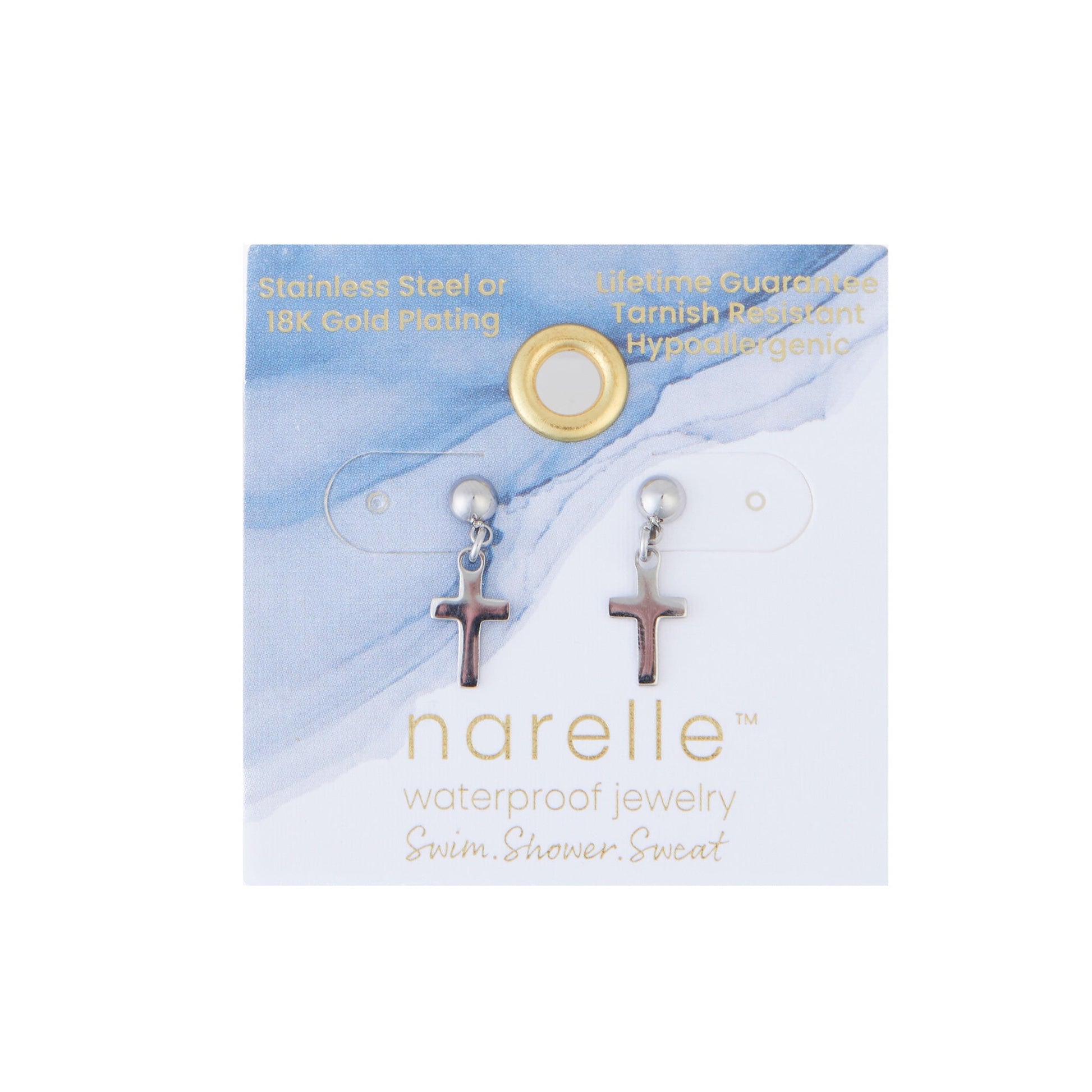Narelle Waterproof Dangle Cross Stud Earrings
