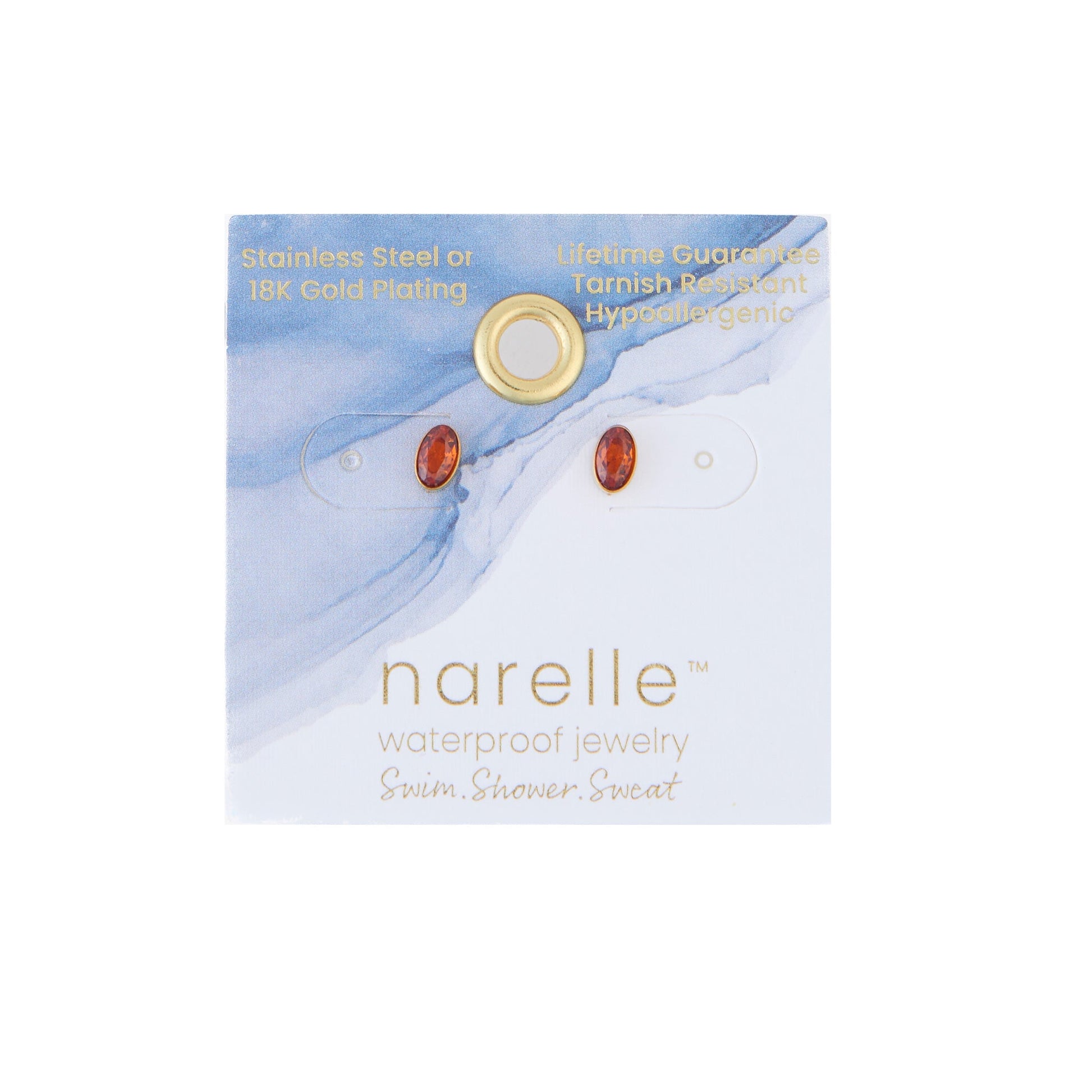 Narelle Waterproof Oval Gem Stud Earrings