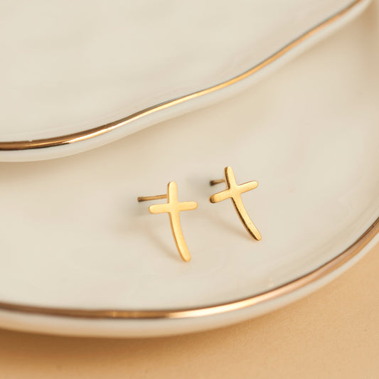 Narelle Waterproof Curved Cross Stud Earrings