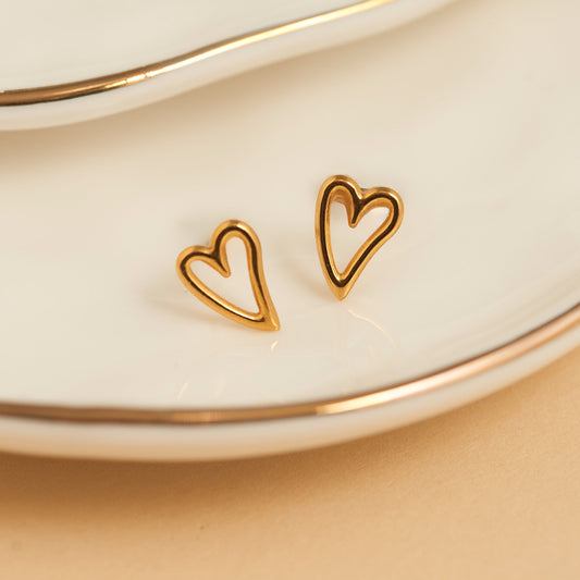Narelle Waterproof Heart Outline Stud Earrings