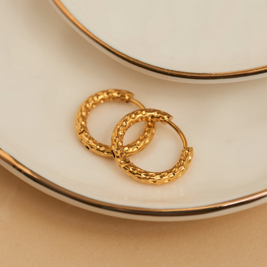 Narelle Waterproof Hammered Huggie Hoop Earrings
