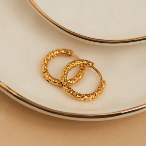 Narelle Waterproof Hammered Huggie Hoop Earrings