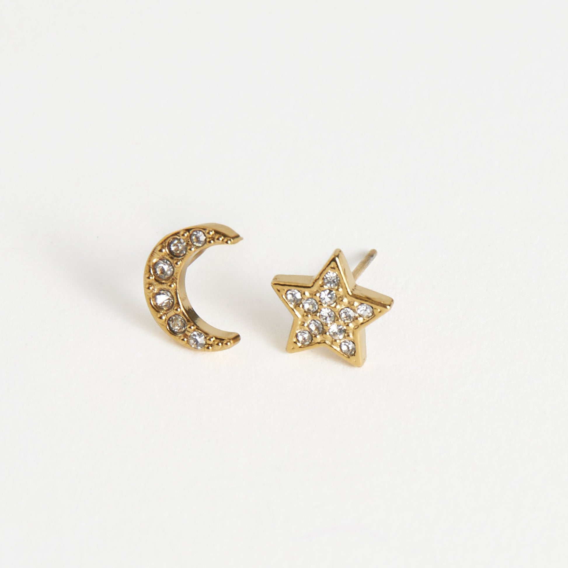 Narelle Waterproof Pave Star and Moon Stud Earrings