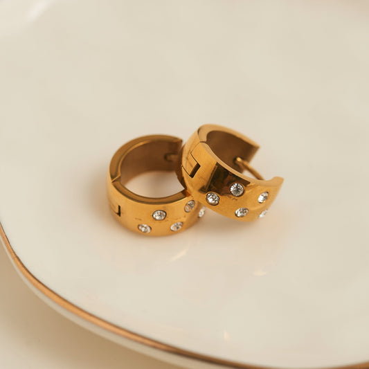 Narelle Waterproof Cubic Zirconia Inlay Huggie Hoop Earrings