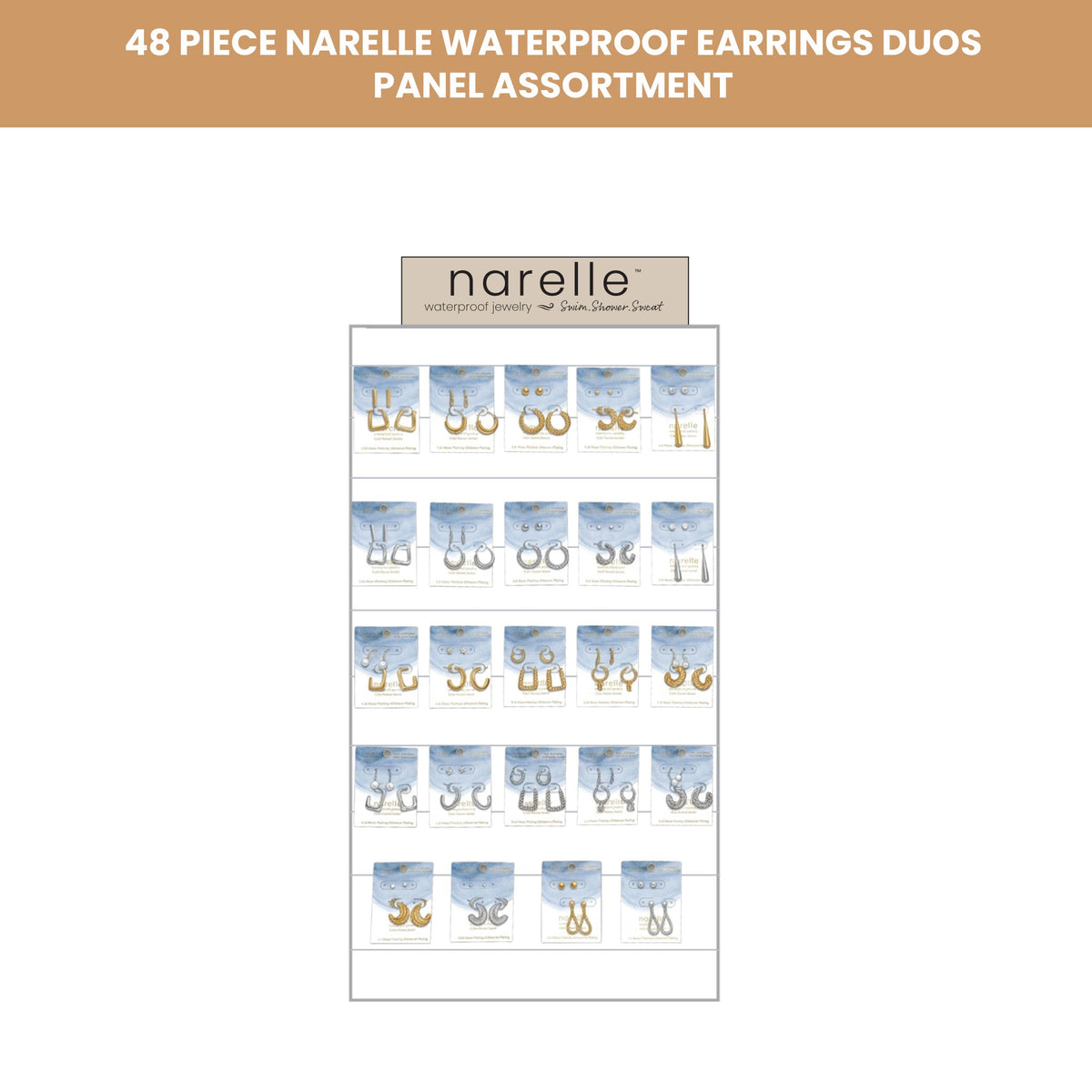 48 Piece Narelle Waterproof Earrings Duos Panel Assortment