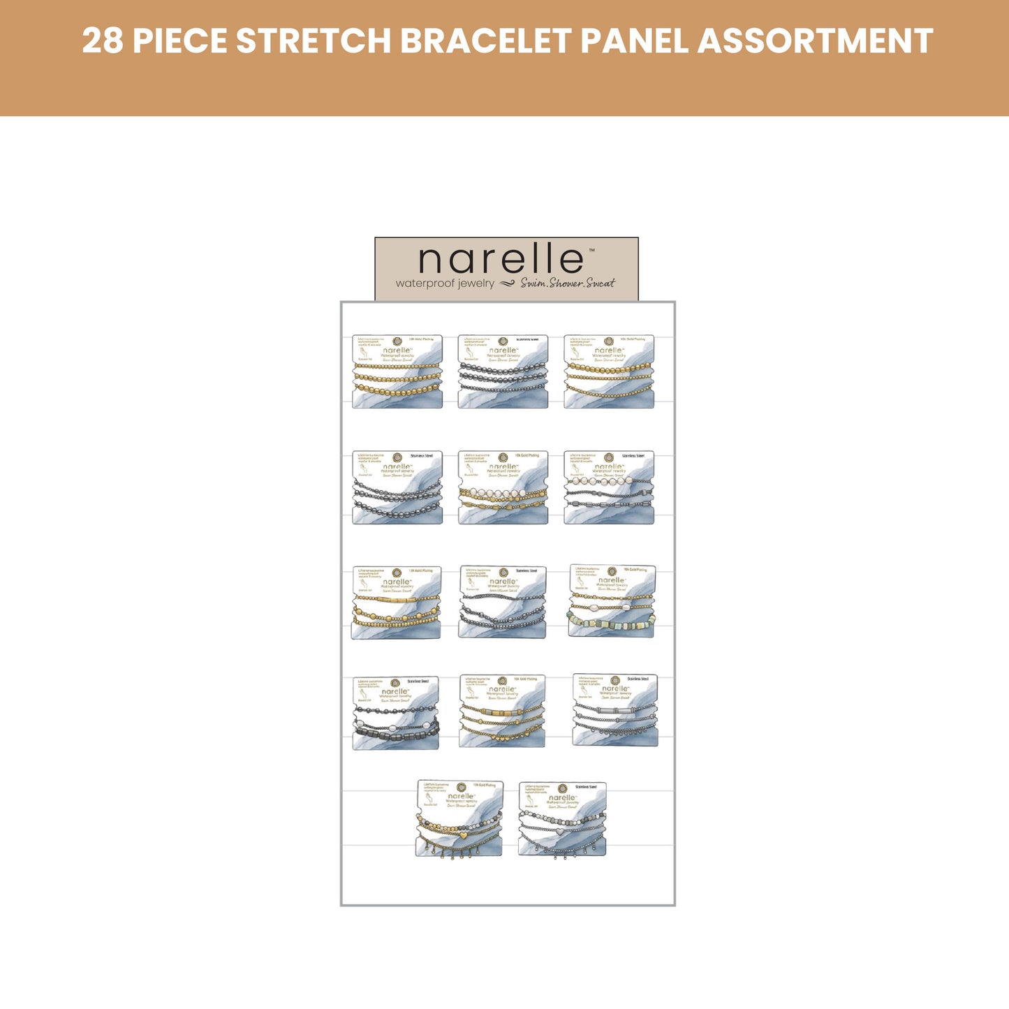 28 Piece Narelle Waterproof Stretch Bracelet Panel Assortment