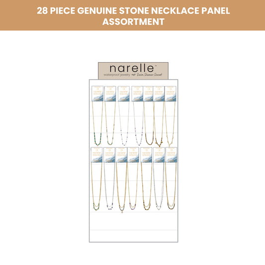 28 Piece Narelle Waterproof Dainty Genuine Stone Necklace Panel Assortment