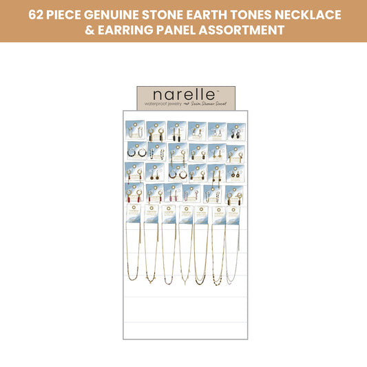 62 Piece Narelle Waterproof Genuine Stone Earth Tones Necklace And Earring Panel Assortment