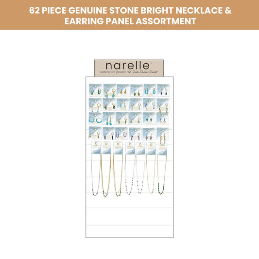 62 Piece Narelle Waterproof Genuine Stone Multicolor Brights Necklace And Earring Panel Assortment