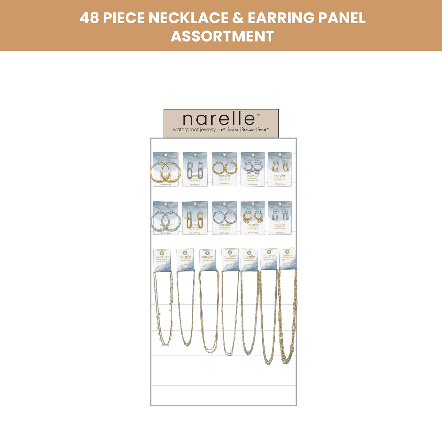 48 Piece Narelle Waterproof Necklace And Earring Panel Assortment