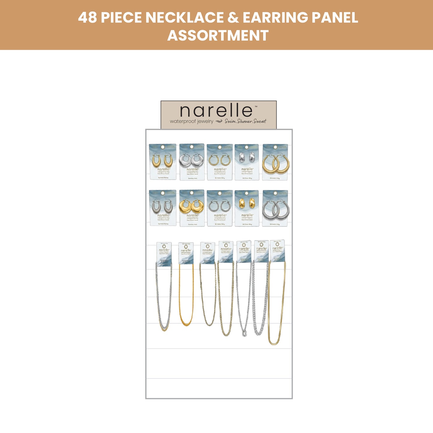 48 Piece Narelle Waterproof Necklace And Earring Panel Assortment