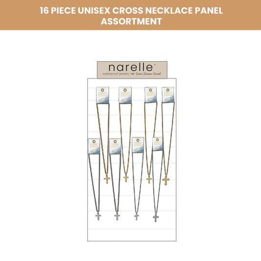 16 Piece Narelle Waterproof Unisex Cross Necklace Panel Assortment