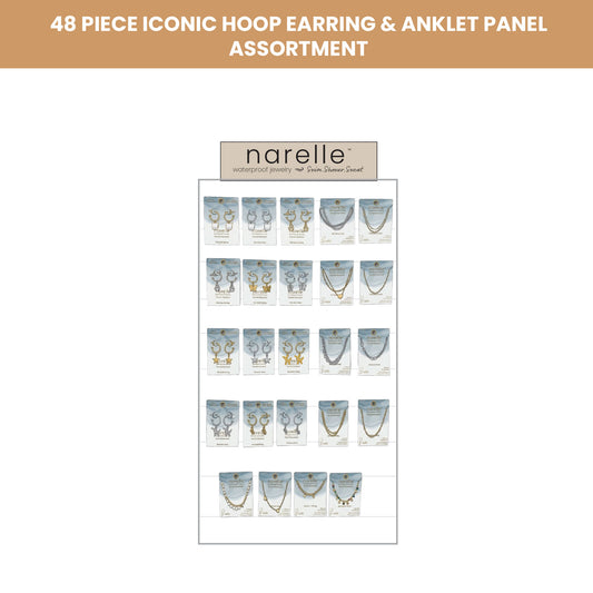 48 Piece Narelle Waterproof Iconic Hoops & Anklets Panel Assortment
