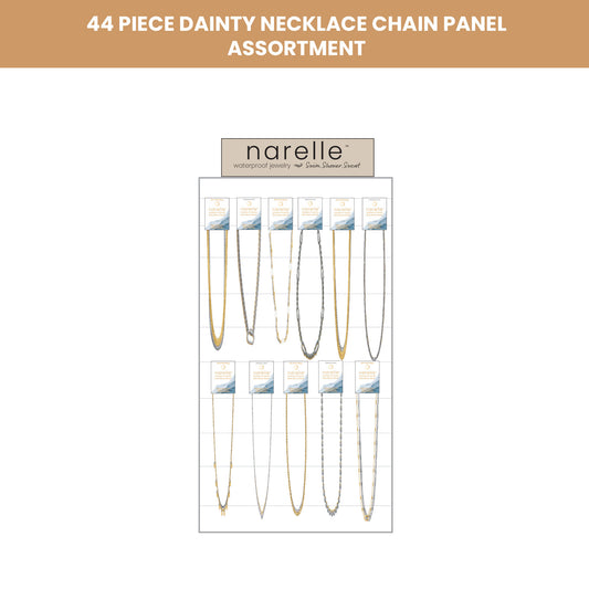 44 Piece Narelle Waterproof Dainty Chain Necklace Panel Assortment