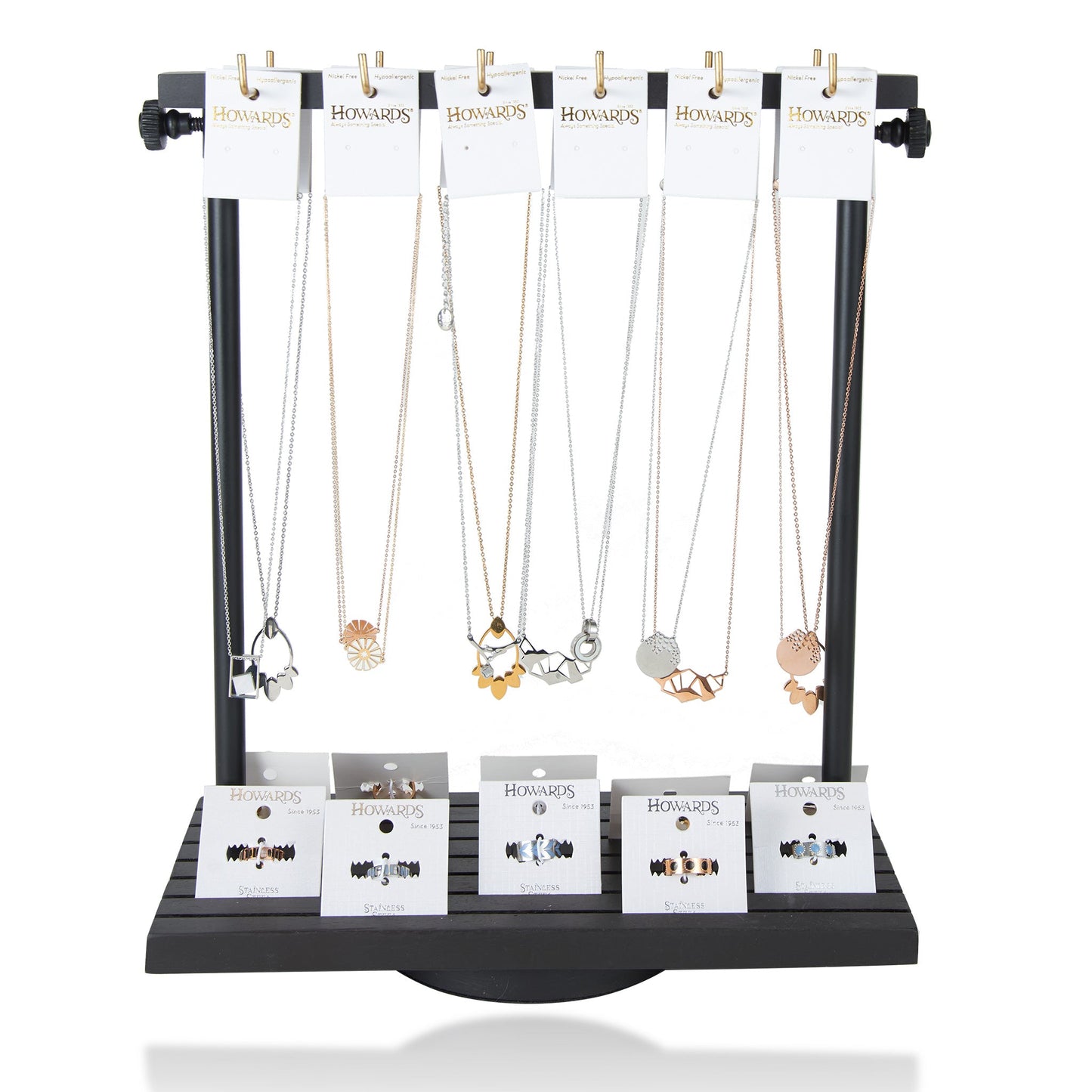 44 Piece Stainless Steel Necklace & Ring Unit with Display
