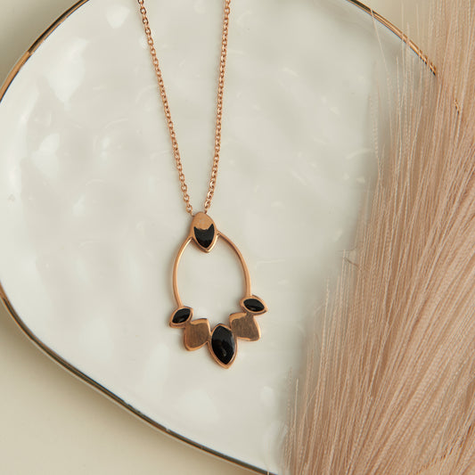 Ss Cut Out Tear Nk-Rose Gold/Blk