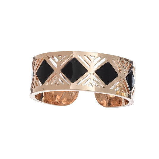 Ss Diamond Black/Rose Gld Ring