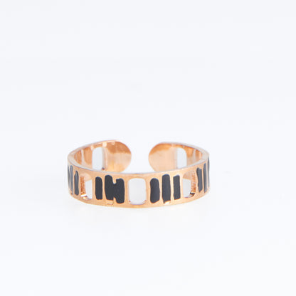 Ss Striped Black/Rose Gld Ring