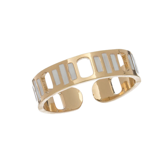 Ss Striped White/Gold Ring