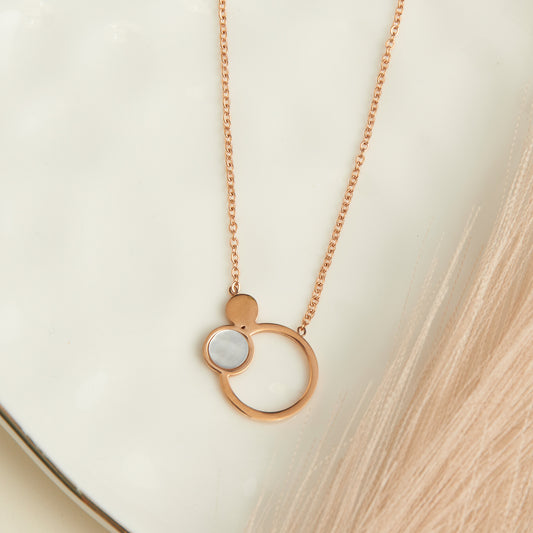 Ss 3 Circles & Mop Nk-Rose Gld