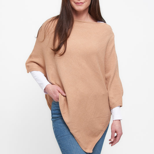 Zip Shoulder Poncho-Beige