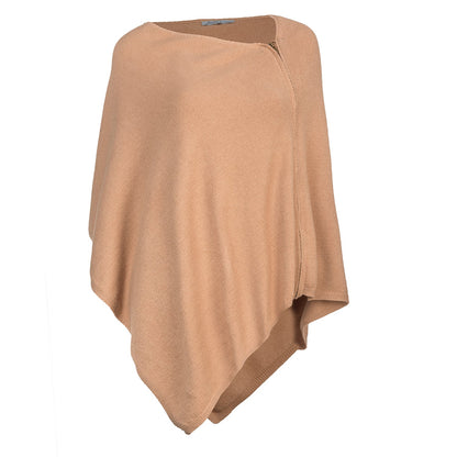 Zip Shoulder Poncho-Beige