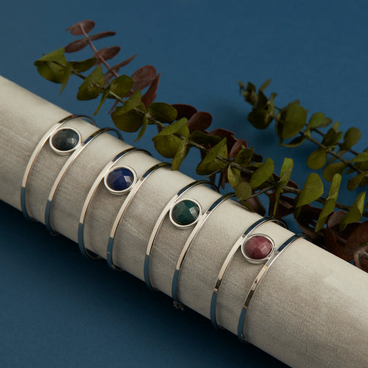 Faceted Gen Stone Sil Cuff Br