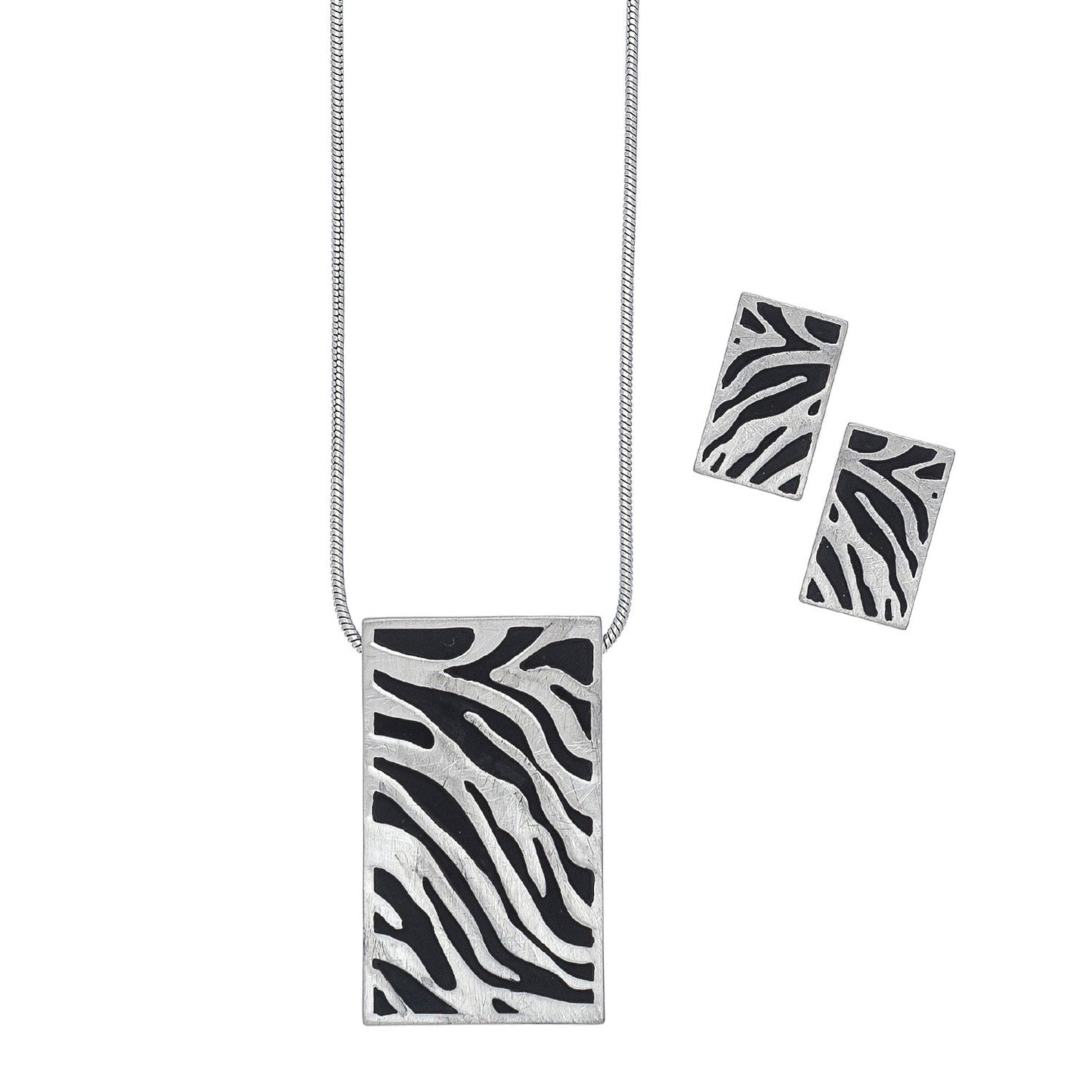 Animal Print Rect Ne Set-Rhodium