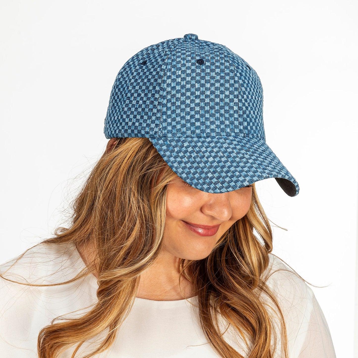 Checkered Denim Baseball Hat