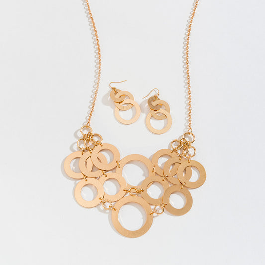 Gold Circle Link Bib Necklace & Earring Set