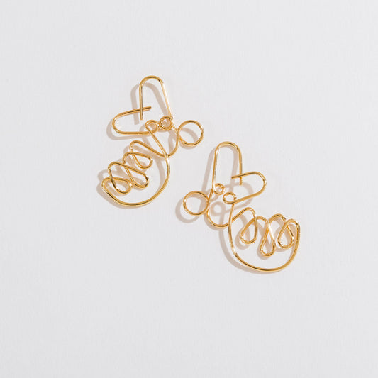 Gold Bee Bent Wire Earrings