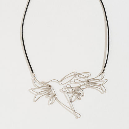 Silver Open Wire Wrap Hummingbird Cord Collar Necklace