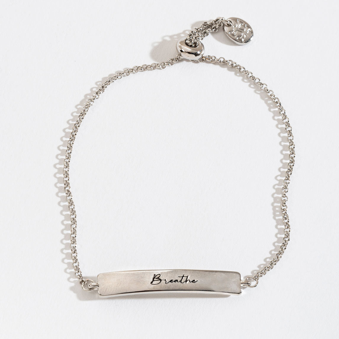 Breathe Inspirational Silver Bar Adjustable Bracelet