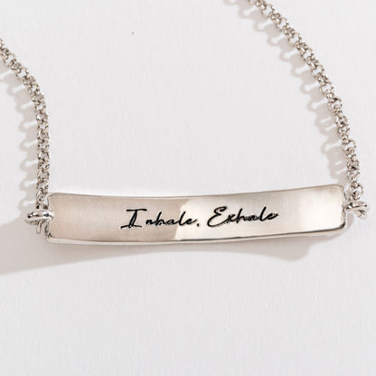 Breathe Inspirational Silver Bar Adjustable Bracelet