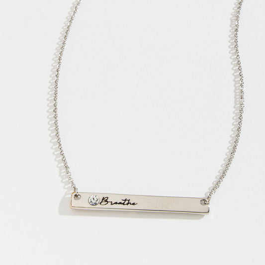 Breathe Inspirational Silver Bar Necklace