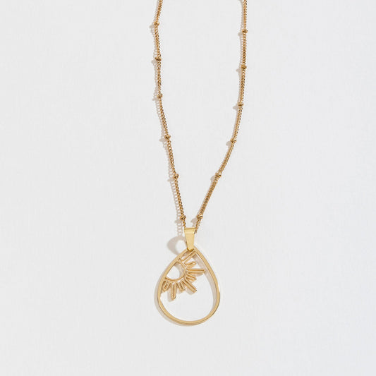 Gold Skys The Limit Sun Teardrop Pendant Necklace