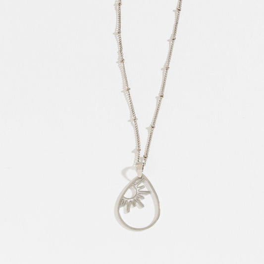 Silver Skys The Limit Sun Teardrop Pendant Necklace