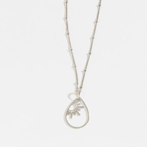 Silver Skys The Limit Sun Teardrop Pendant Necklace