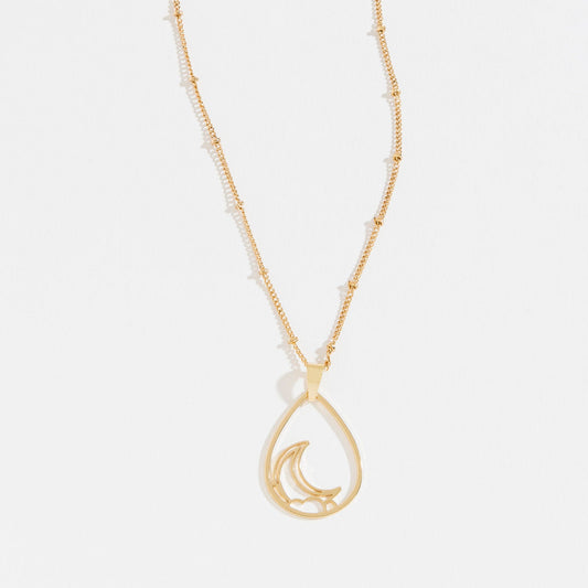 Gold Skys The Limit Moon Teardrop Pendant Necklace