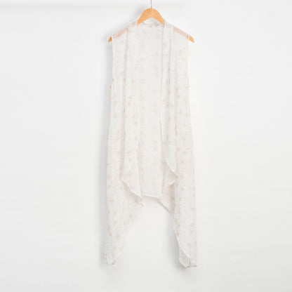 Seedpearl Peony Sleeveless Long Cardigan With Pockets