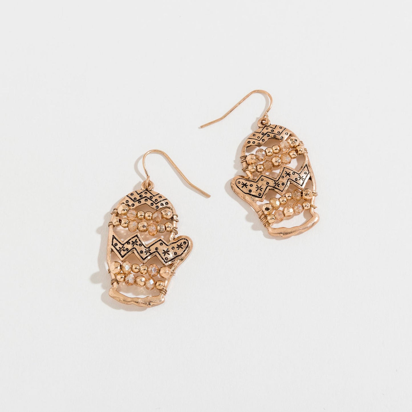 Beaded Mitten Charm Gold Drop Earrings