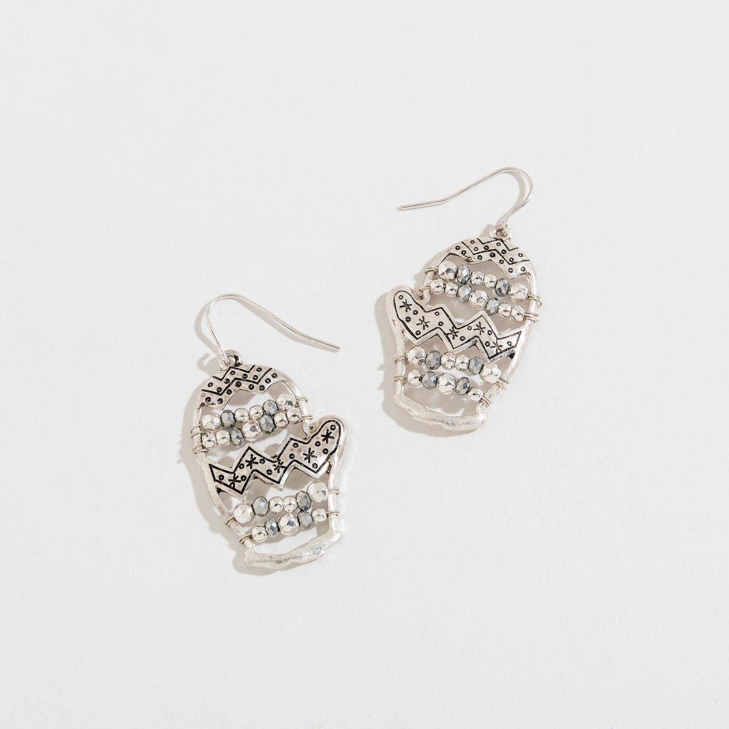 Beaded Mitten Charm Silver Drop Earrings