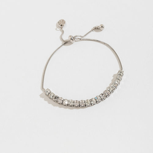 Clear Rhinestone Pull Cord Silver Bracelet