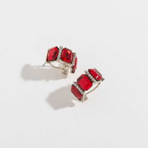 Red Costume Gem Hoop Earrings